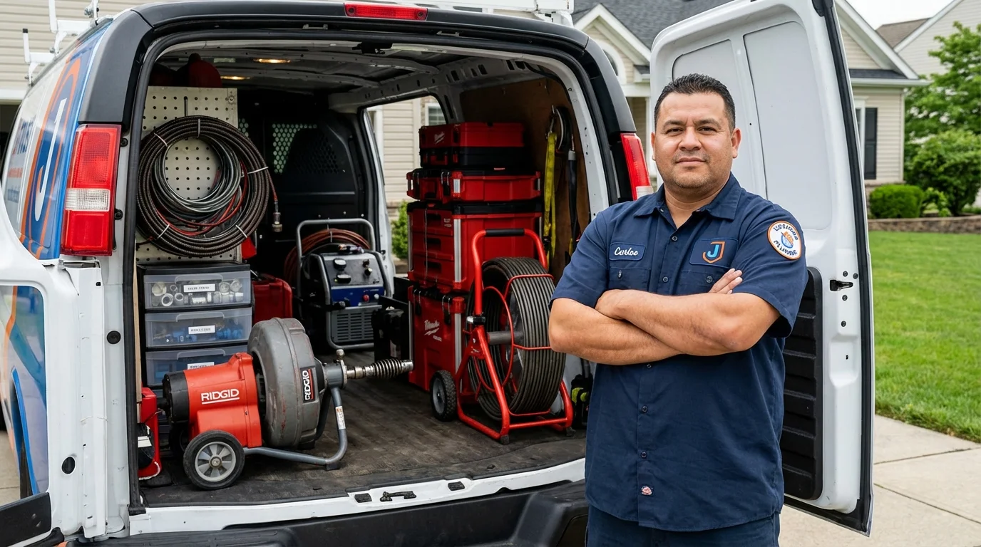 Professional drain cleaning equipment and Johns Plumbing LLC plumber in Madrid