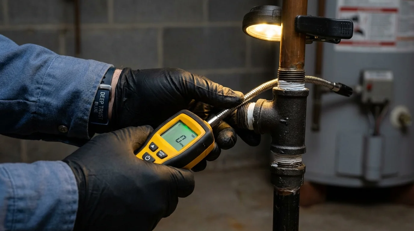 Gas leak detection with electronic sniffer by Johns Plumbing LLC in Madrid