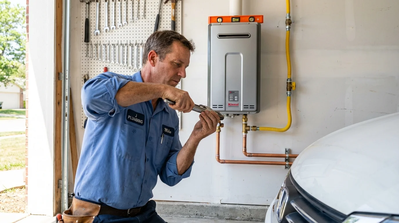 Tankless water heater installation by a Johns Plumbing LLC plumber in Madrid