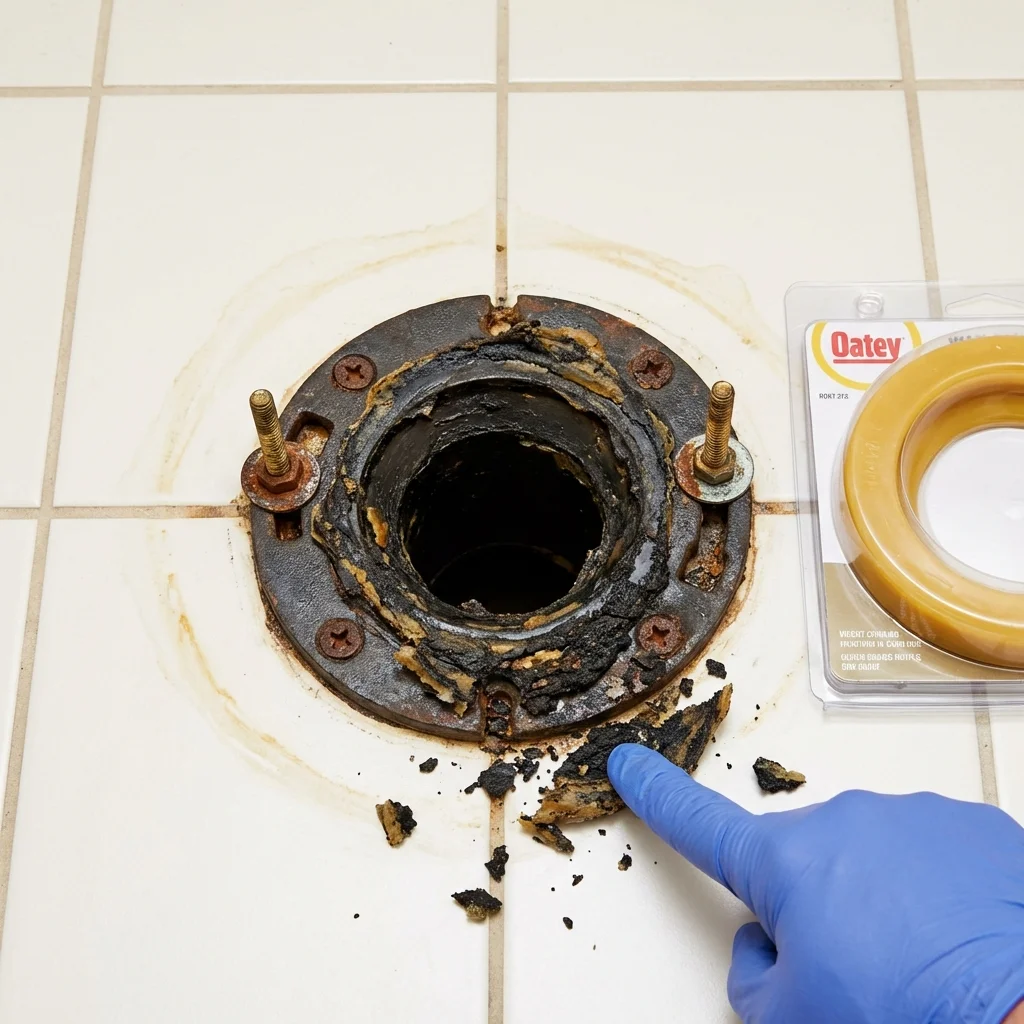 Failed wax ring showing water seepage at the base of a toilet in a Madrid, IA home